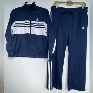 Adidas Track Suit Sweatpants Jacket Navy Blue Women’s Medium Flaw
